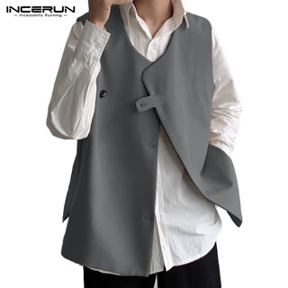 Incerun เสื้อกั๊กลําลอง ทรงหลวม สีพื้น สไตล์เกาหลี สําหรับผู้ชาย