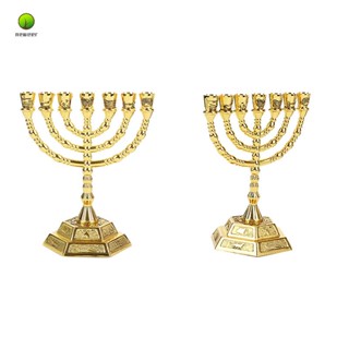 Golden เชิงเทียน 7 กิ่งไม้ Menorah Hanukkah