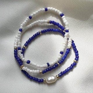 Set of 3 blue beaded stretch bracelets