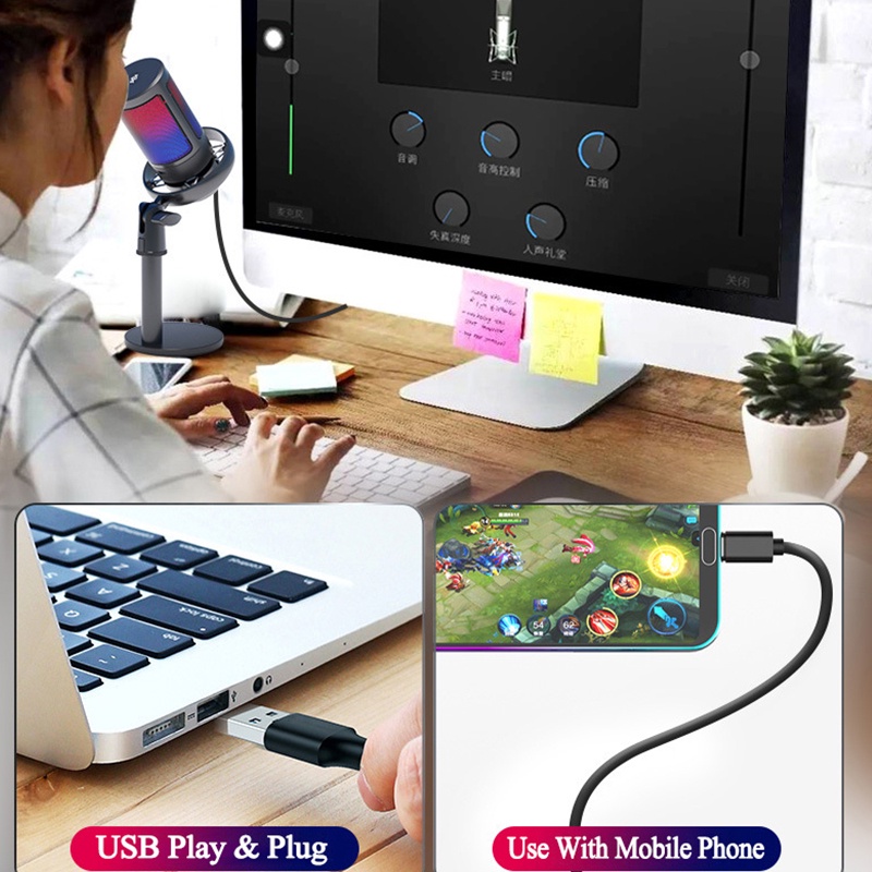 ไมโครโฟนคอนเดนเซอร์ USB สําหรับเล่นเกม PC คอมพิวเตอร์ บันทึกเสียง แบบมืออาชีพ