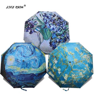 LIKE RAIN Brand Folding Umbrella Female Windproof Paraguas Van Gogh Oil Painting Umbrella Rain Women Quality Umbrellas U