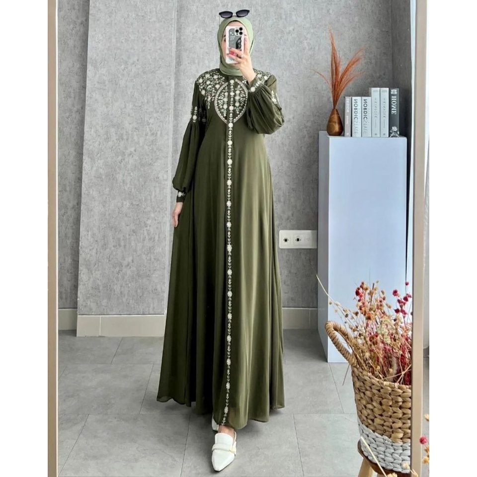 ชุด Vallina - ชุด Diandra ปักมุสลิมของผู้หญิง Gamis Maxy ล่าสุดงานแต่งงานสมัยใหม่ Eid 2023