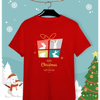 เสื้อยืดลายปีใหม่ เสื้อคริสมาสต์ Happy New Year &amp; Merry Christmas ลายน่ารักๆ ผ้า Cotton ใส่สบาย สีสันสดใส