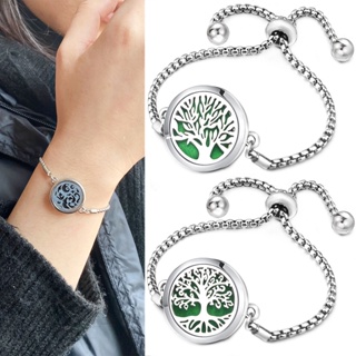 Tree Of Life ล็อกเก็ต จี้ สร้อยข้อมือ โซ่ สเตนเลส เครื่องประดับ กําไลข้อมือ อโรมา กระจายน้ํามันหอมระเหย สร้อยข้อมือ สําหรับผู้หญิง