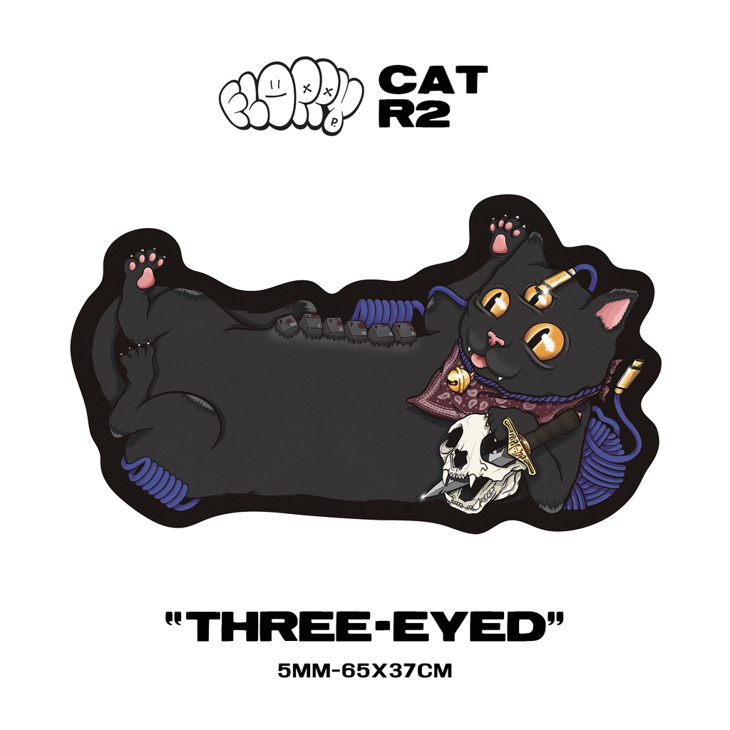 Floppy CAT R2 Deskmat แผ่นรองเม้าส์ ตัดพิเศษ ลายน้องแมว 3 แบบ 65x37cm หนา 5mm