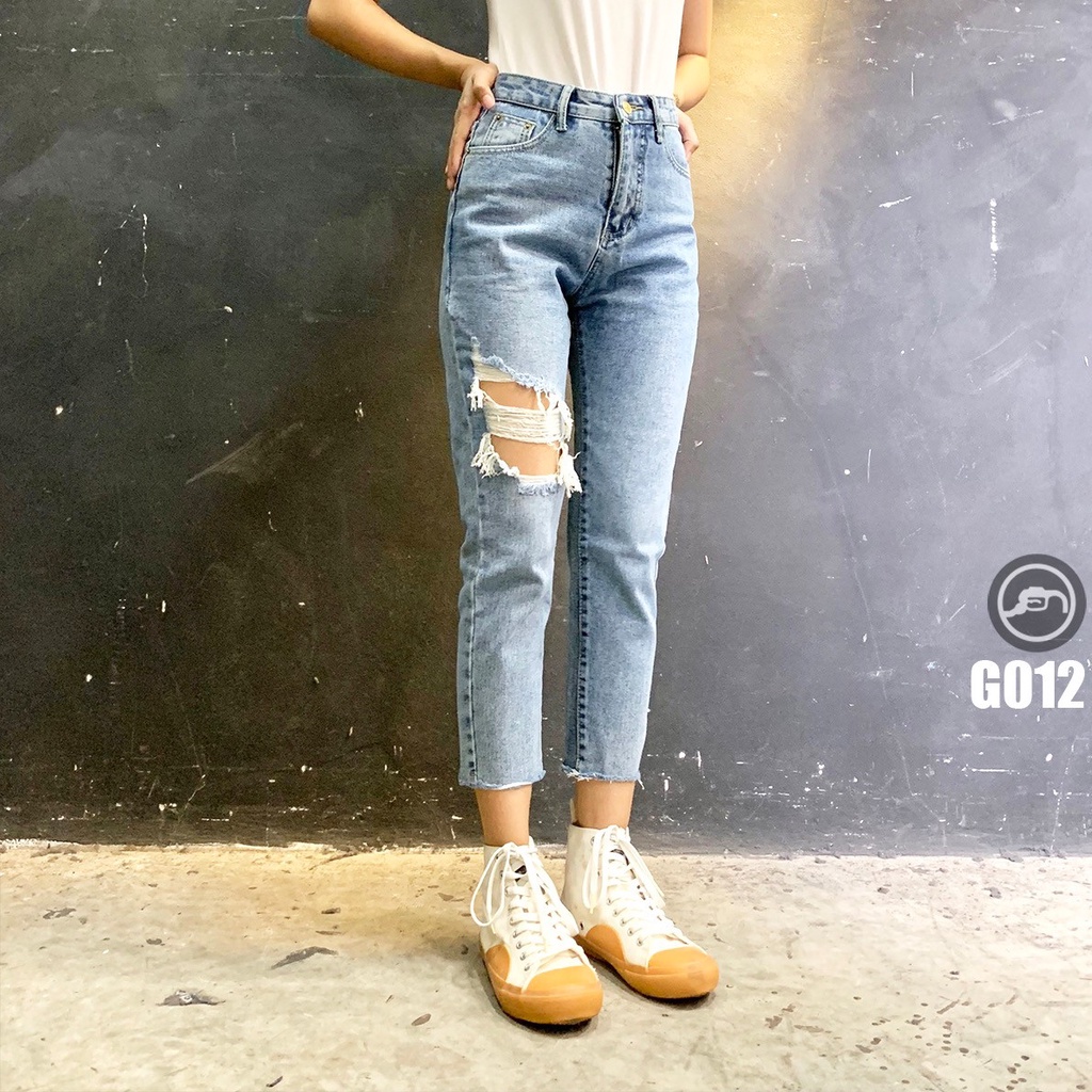 G012 G013 (G) กางเกงยีนส์ผู้หญิง 8 ส่วน​ เอวสูง มาใหม่ Distressed Lady Jeans (Gasoline & Garage) ปั๊มน้ำมันแก๊สโซลีน - รูปที่ 6