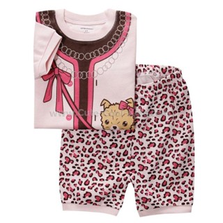 S-PJG-028 ชุดนอนเด็ก แขนสั้น ขาสั้น สีชมพูหมากระเป๋า Size-90 (1-2Y)