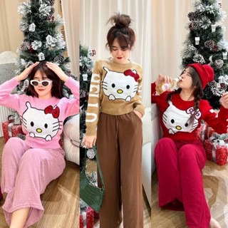 ❤️Set2pcs.❤️เสื้อknittingแขนยาวทอลายน่ารัก เนื้อผ้าหนากำลังดี+กางขาบานใส่สบาย เอวยืด ทรงสวย มีกระเป๋าข้าง