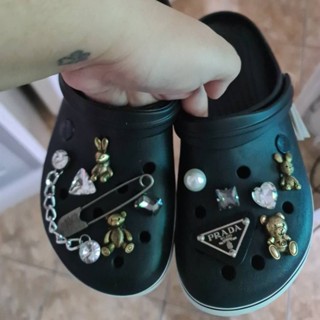ตัวติดรองเท้า Croc Jibbits แฟชั่น แต่งมุก เพชร หมุด โลหะ คริสตัล สีทอง สําหรับผู้หญิง