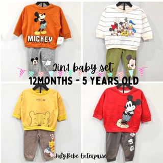 Disney เสื้อกันหนาวแขนยาว และกางเกงขายาว กันลื่น ลายมิกกี้ หมีพูห์ สําหรับเด็ก 2 ชิ้น
