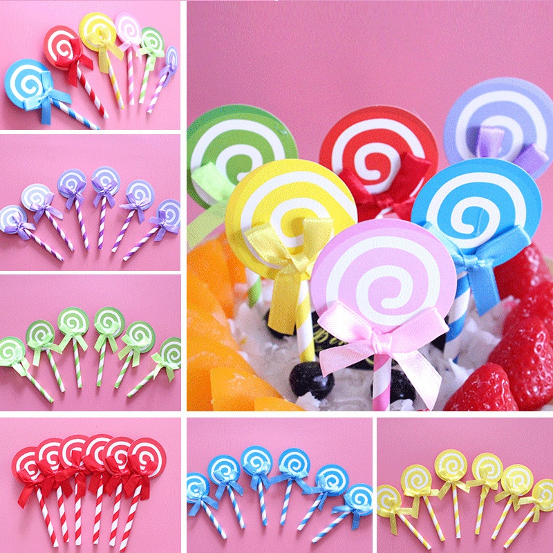 6ชิ้น/เซ็ตสายรุ้งอมยิ้มเค้กด้านบนงานเลี้ยงวันเกิดคัพเค้กขนมตกแต่ง