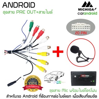 ชุดปลัํกตรงรุ่นชุดไมค์จอแอนดรอย 20 PIN สำหรับจอแอนดรอย ทุกยี่ห้อ RCA  AUX-IN OUT พร้อมช่องเสียบไมค์แยก