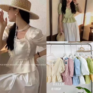 Hello Shop: เสื้อคอเหลี่ยมแขนตุ๊กตาต่อระบายชายพร้อมโบว์ผูกด้านหลัง