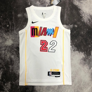 เสื้อกีฬาบาสเก็ตบอล ลายทีม Miami No.22 Urban Version สีขาว 22-23 #22 เสื้อกั๊กบาสเก็ตบอล Au Version Hot Press สําหรับผู้ชาย