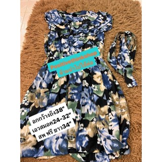 Recommend 🦋🦋Blue Floral dressงานผ้าสปันบางๆพร้อมซับใน เพิ่มความเก๋ด้วยเข็มขัดโบว งานผ้าเดียวกันสวยใหม่ได้ไปคุ้มแนะนำค่ะ.