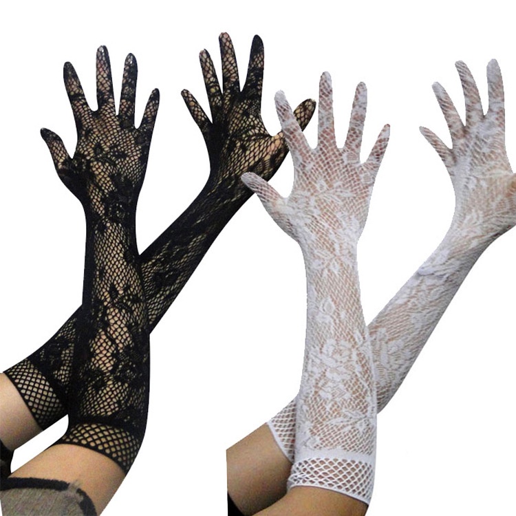 L&L ถุงมือ ตาข่าย ลูกไม้ ถุงมือเจ้าสาว หญิง 5050