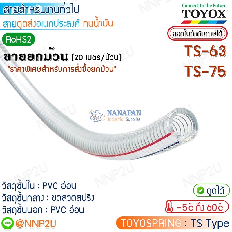 ขายยกม้วน 20 เมตร TOYOX  สายยางไส้ลวด Toyospring  TS-63 TS-75