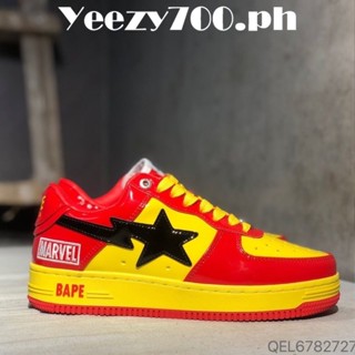 Bape STA x Marvel Iron Man รองเท้าผ้าใบ หนังวัวแท้ สีตัดกัน ข้อสั้น สําหรับคู่รัก