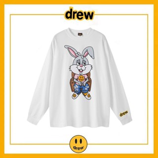 Drew House เสื้อยืดแขนยาว ผ้าฝ้าย ทรงหลวม ลายการ์ตูนกระต่าย หน้ายิ้ม จัสติน บีบี้ สําหรับคู่รัก