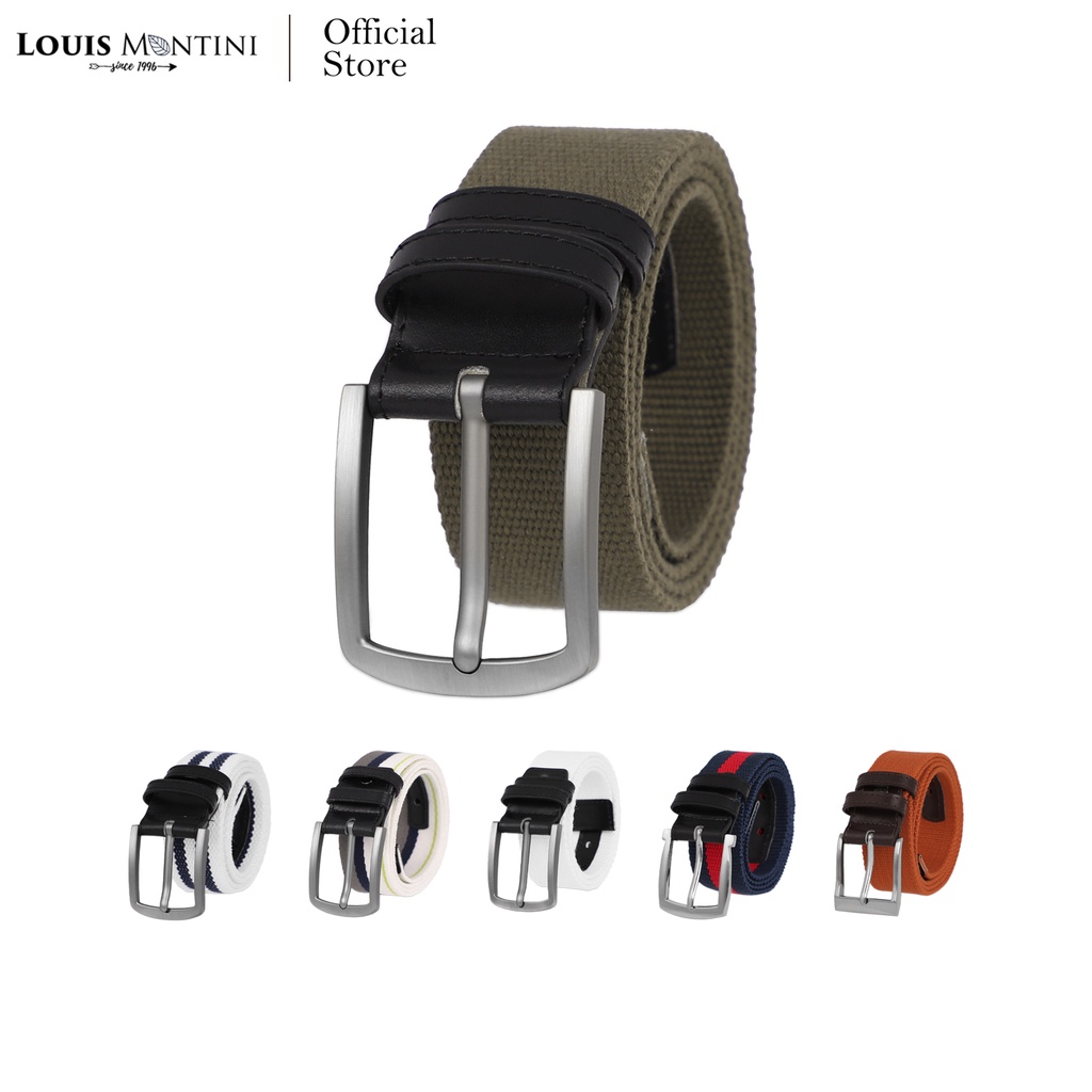 Louis Montini เข็มขัดผ้า แคนวาสผสมหนังแท้ เข็มขัดผู้ชาย เข็มขัดแฟชั่น Canvas Belt MCT11
