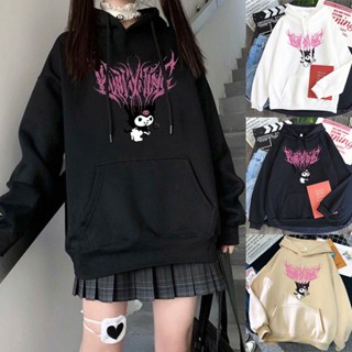 Kawaii Kuromi Hoodie Grunge Gothic Punk Cartoon Print Loose Harajuku Tops