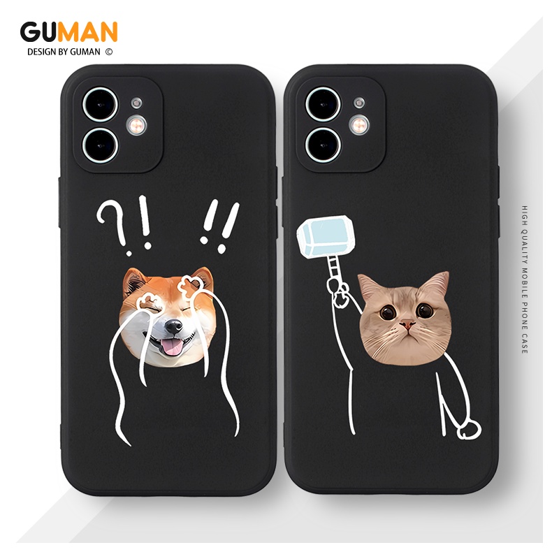 GUMAN เคสคู่ เคสไอโฟน คู่รัก กันกระแทกซิลิโคนนุ่มการ์ตูนน่ารักตลก เคสโทรศัพท์ สีดำ Compatible for iPhone 16 15 14 13 12 11 Pro Max SE 2020 X XR XS 8 7 6 6S Plus พลัส XYM1256