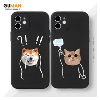 GUMAN เคสคู่ เคสไอโฟน คู่รัก กันกระแทกซิลิโคนนุ่มการ์ตูนน่ารักตลก เคสโทรศัพท์ สีดำ Compatible for iPhone 14 13 12 11 Pro Max SE 2020 X XR XS 8 7 6 6S Plus พลัส XYM1256