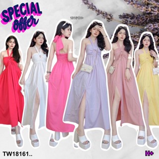 Maxi Dress แม็กซี่เดรสยาว ผูกคอ ผ่าด้านหน้า สม็อคหลัง  ผ้าไหมอิตาลี่สวย  AP18161