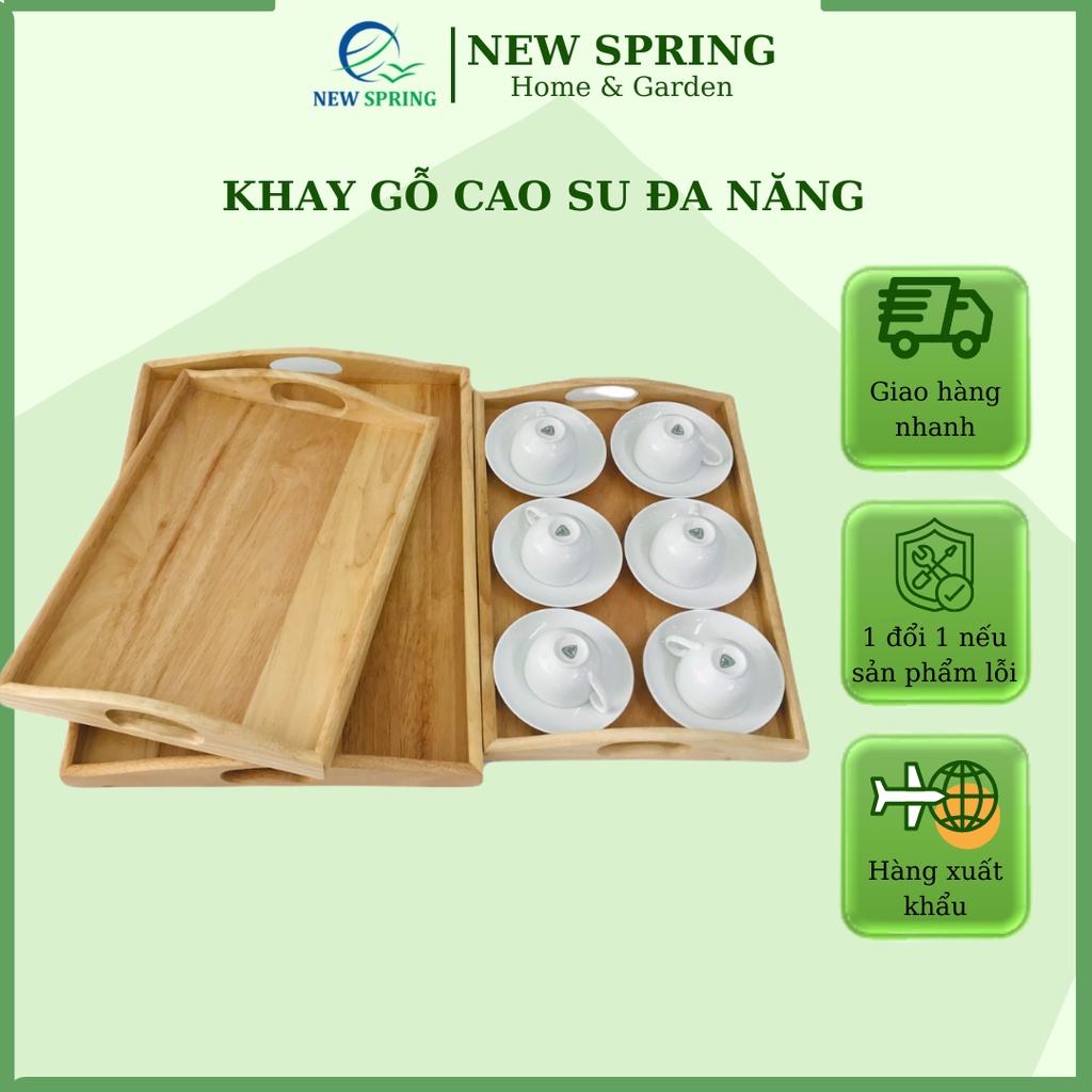 DECOR WOODEN TRAY มีด้ามจับ MULTI-FUNCTIONAL WOODEN TRAY ไม้ยางพารามาตรฐานส่งออก 100%