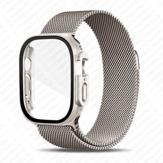 เคส สายนาฬิกาข้อมือสเตนเลส โลหะ พร้อมกระจก และสายคล้อง สําหรับ Smart Watch band 49 มม. 41 มม. 45 มม. 40 มม. 44 มม. 38 มม. 42 มม. iWatch 8 ultra 7 6 SE 5 3 2 1