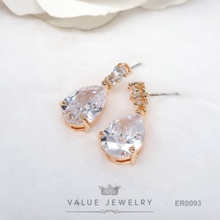 ต่างหูแป้น ประดับคริสตัลทรงหยดน้ำ ชุบทองแท้ ขนาดใหญ่ ต่างหู …