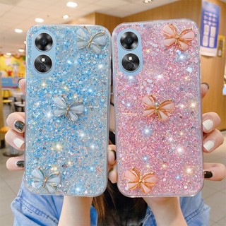 เคสโทรศัพท์มือถือ TPU แบบนิ่ม ลายผีเสื้อ ประดับกากเพชร สําหรับ OPPO A17K A17 A76 A96 A16e A16K Reno8 Reno7 Z Pro 5G 4G Reno 8 8Z 8Pro 7 7Z 7Pro