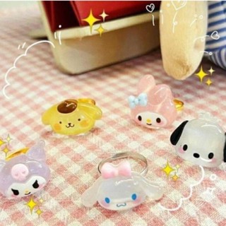 น่ารัก Sanrio Micro Clear Ring แหวน Purin แหวน Cinnamoroll แหวนนิ้วมือ Melodykuromi แหวน Pachacco แหวนเด็กผู้หญิงอุปกรณ์เสริมของขวัญ