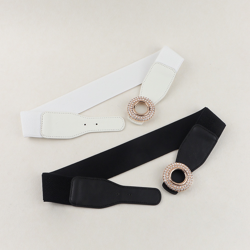 ผู้หญิงฝังเพชรรอบหัวเข็มขัดเข็มขัดหนังกว้างยืดหยุ่นยืดแฟชั่นเข็มขัดเอว - รูปที่ 4