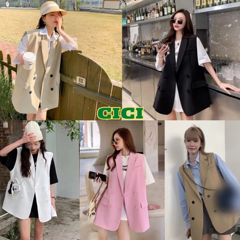 ส่งทันที Cici(NO. 2239)เสื้อเบลเซอร์แขนกุดทรงโอเวอร์ไซส์ ใส่แมตช์ได้หลายลุค ทรงเกาหลีสุดๆ