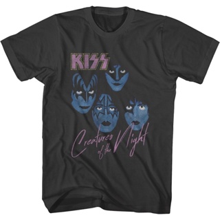Creatures of the Night Album Cover KISS T-Shirt เสื้อยืด cotton เสื้อยืดแขนสั้น เสื้อยืดสีพื้น