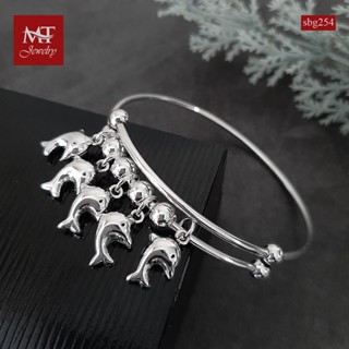 MT กำไลข้อมือเงินแท้ ตุ้งติ้ง โลมา แบบไขว้ (กำไลก้านตัน) ข้อมือ 18, 19 ซม. Solid 925 Sterling Silver Bangle (sbg254) MT Jewelry มณีธารา