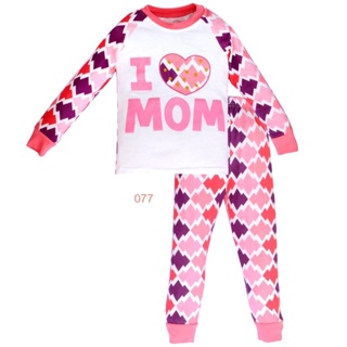 MAG-077-MAG ชุดนอนเด็กหญิง แนวเข้ารูป Slim Fit ผ้า Cotton 100% เนื้อบาง สีขาว ลาย I Love Mom