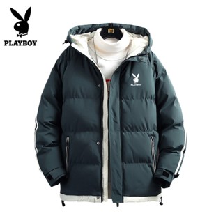 Playboy เสื้อโค้ทแจ็กเก็ต แขนยาว มีฮู้ด กันลม หลายกระเป๋า ให้ความอบอุ่น สําหรับผู้ชาย