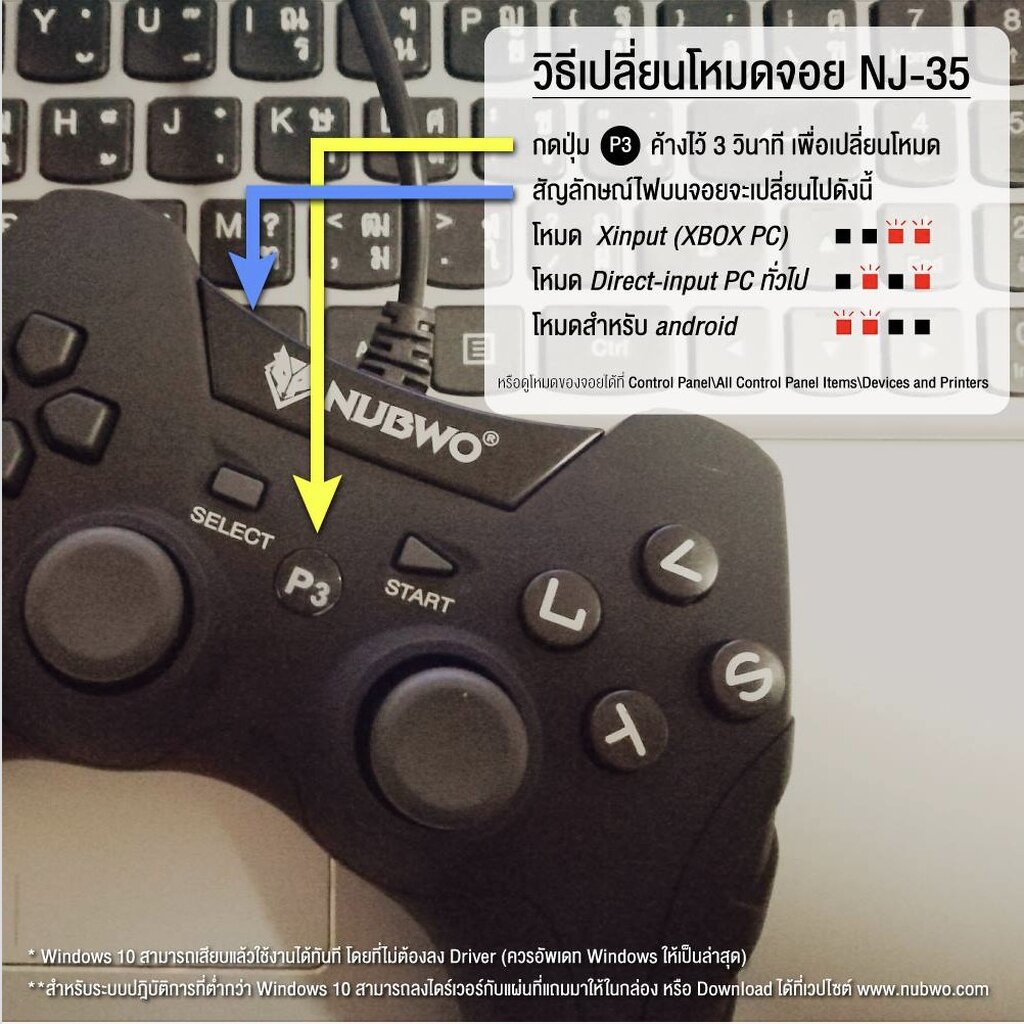 🛵มีส่งด่วน💨 NUBWO NJ-35 SMASH GAMING JOY CONTROLLER สำหรับ PS3-PC WARRANTY1 YEAR