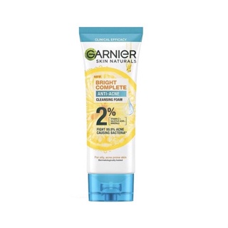 ใหม่ !! Garnier การ์นิเย่ สกิน แนทเชอรัลส์ ไบรท์ คอมพลีท แอนตี้-แอคเน่ คลีนซิ่ง โฟม 100 ml.