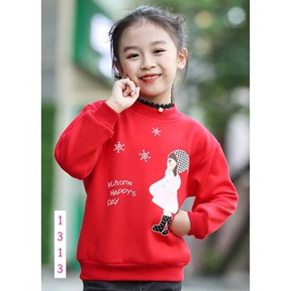 TLG-1313 เสื้อแขนยาวเด็กผู้หญิง sweater สีแดงลายหิมะ