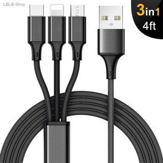 #cod✠✤▦Multi Charging Cable, 3A 3 in 1 Premium Nylon Braided Multiple USB Charging Cord Type C/Micro USB Connector Compa