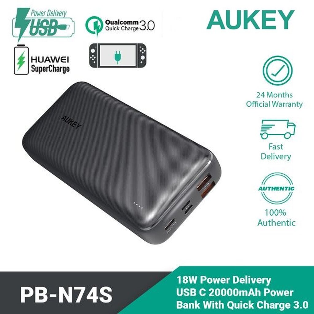 AUKEY PB-N74S พาวเวอร์แบงค์ชาร์จเร็ว ความจุ 20000mAh Basix Plus 22.5W PD QC 3.0