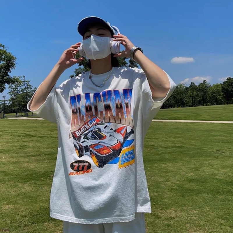 เสื้อยืดผู้ชายโอเวอร์ไซส์ 777racing เสื้อy2k เสื้อมินิมอล เกาหลี สตรีท