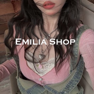 EMILIA SHOPเสื้อครอป เสื้อเสื้อผ้าแฟชั่นผู้หญิง เข้ารูป เซ็กซี่สไตล์เกาหลี สําหรับผู้หญิง2022 ใหม่S051151