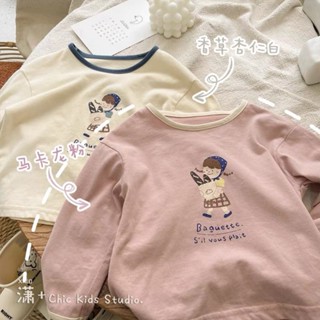 [Babycat] พร้อมส่ง ขายดี เสื้อยืดแขนยาว ผ้าฝ้ายแท้ พิมพ์ลายขี้ผึ้ง ทรงหลวม ใส่สบาย สไตล์ญี่ปุ่น ฤดูใบไม้ผลิ ฤดูใบไม้ร่วง สําหรับเด็กผู้หญิง