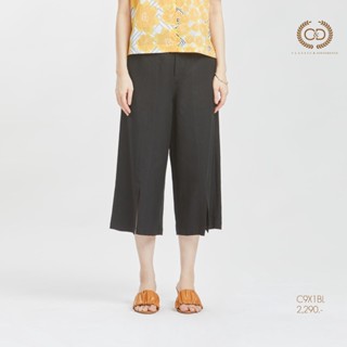 C&amp;D Linen Pants ทรง Front Slit Pants ขาสี่ส่วน เนื้อผ้าลินินพรีเมี่ยม สีดำ(C9X1BL)