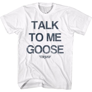 White Talk To Me Goose Top Gun T-Shirt เสื้อยืดผู้ชาย เสื้อขาว