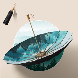 Retro Folding Umbrella Male Windproof 16 Ribs Wood Handle Chinese Classical Premium Umbrella For Women Outdoor UV Paraso